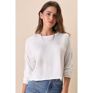 Lulus Easy Essential Ivory Long Sleeve Tee White - Size S